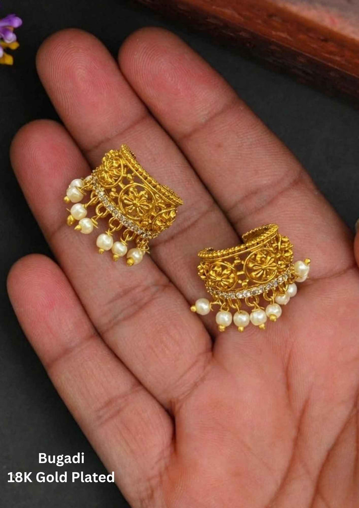 Kundan Gold Plated Pearl Accents Bugadi Earrings