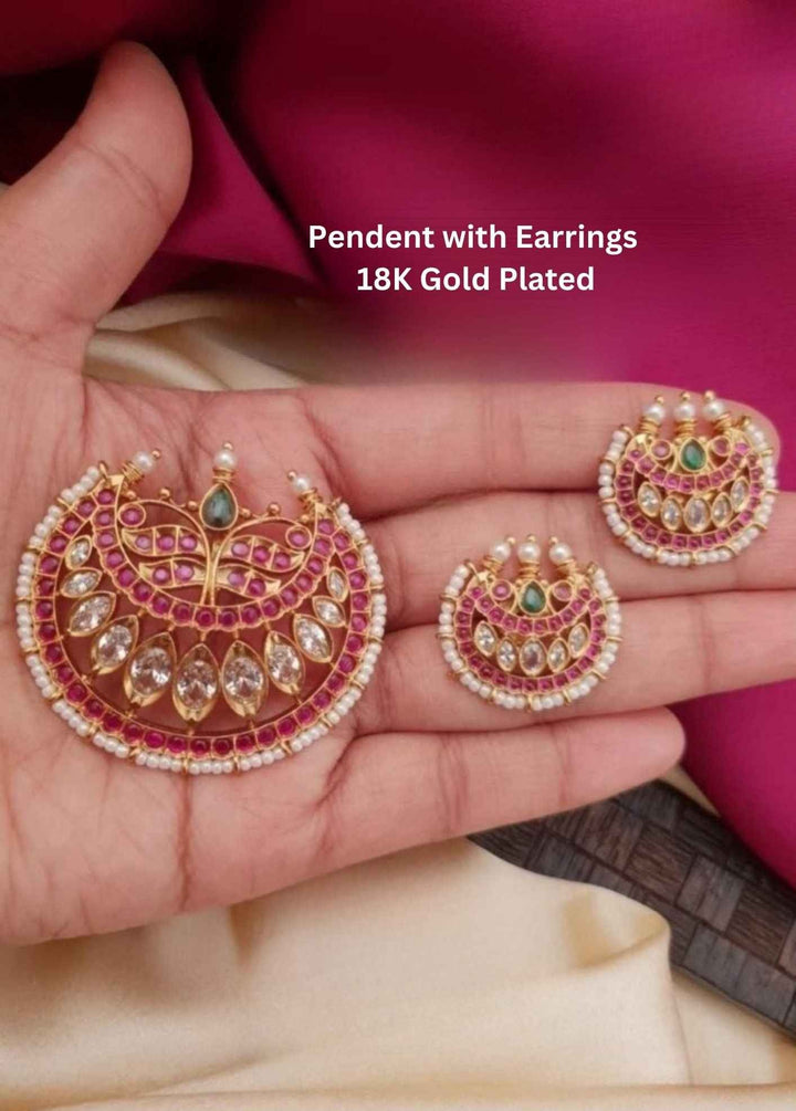 Kundan Gold Plated Pendant set with Earrings 