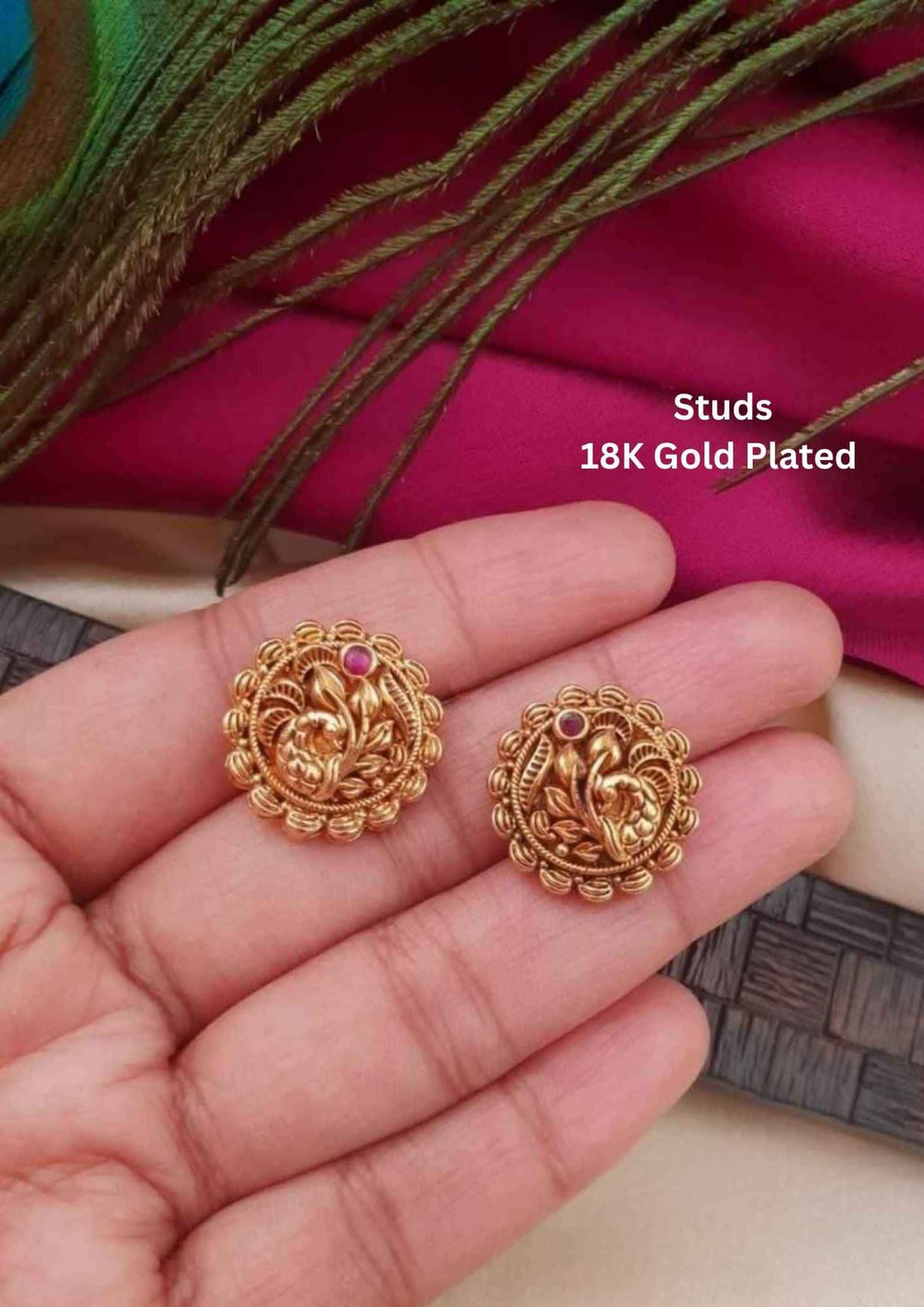 Gold Plated ruby Peacock Studs