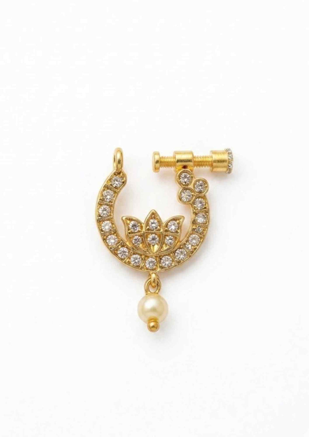 Kundan Gold Plated Screw Nose Pin \ Nath (No Piercing Needed) 