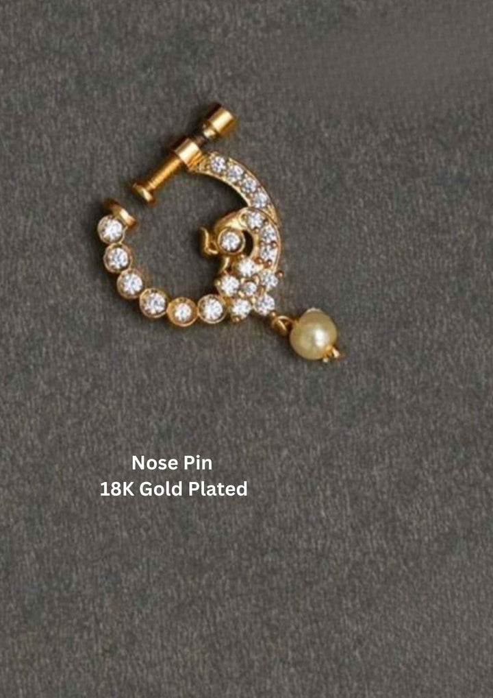 Kundan Gold Plated Screw Nose Pin \ Nath (No Piercing Needed) 