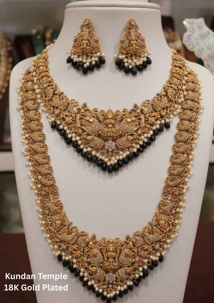 Kundan Gold Plated Temple Lakshmi Devi Bridal Necklaces with Earrings
