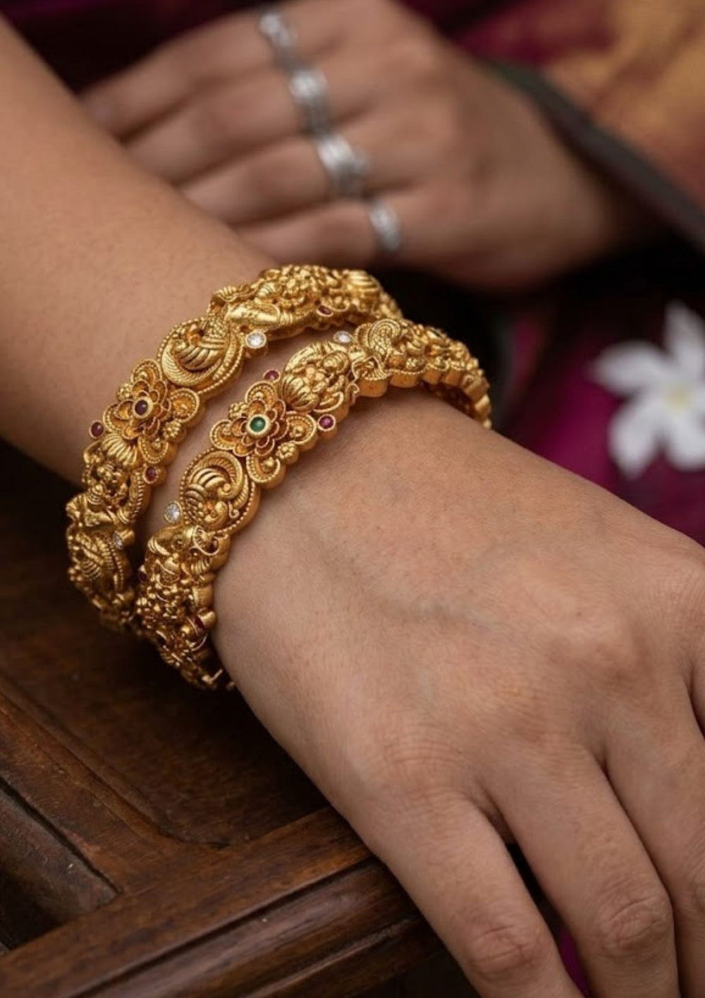Kundan Gold Plated Temple Lakshmi Intricate Goddess Motifs Bangles 