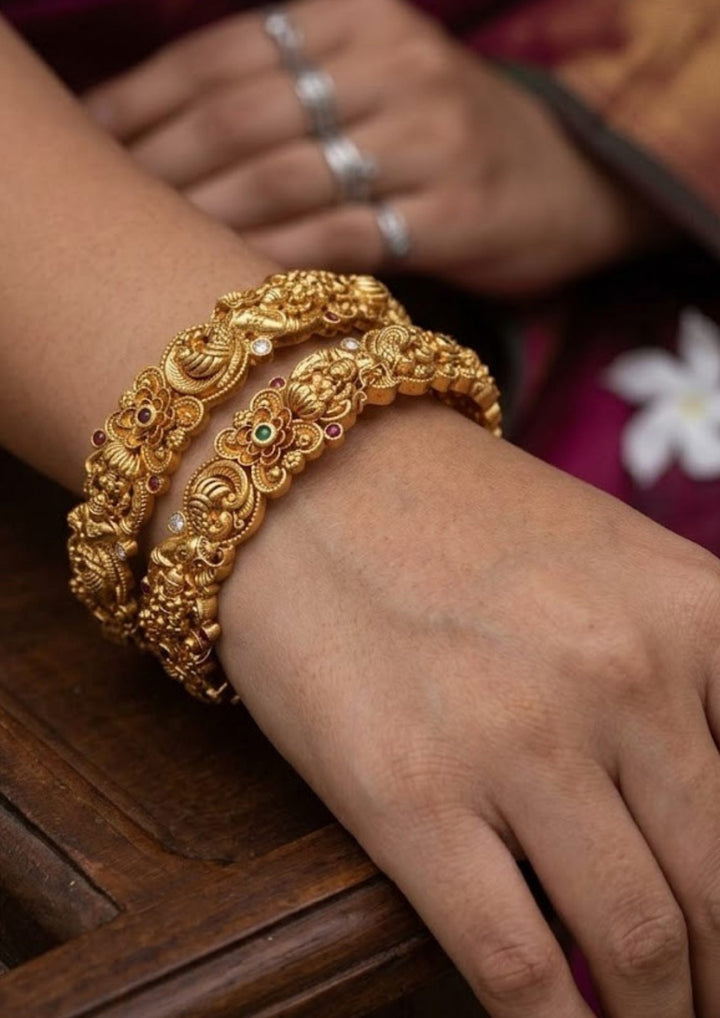 Kundan Gold Plated Temple Lakshmi Intricate Goddess Motifs Bangles 
