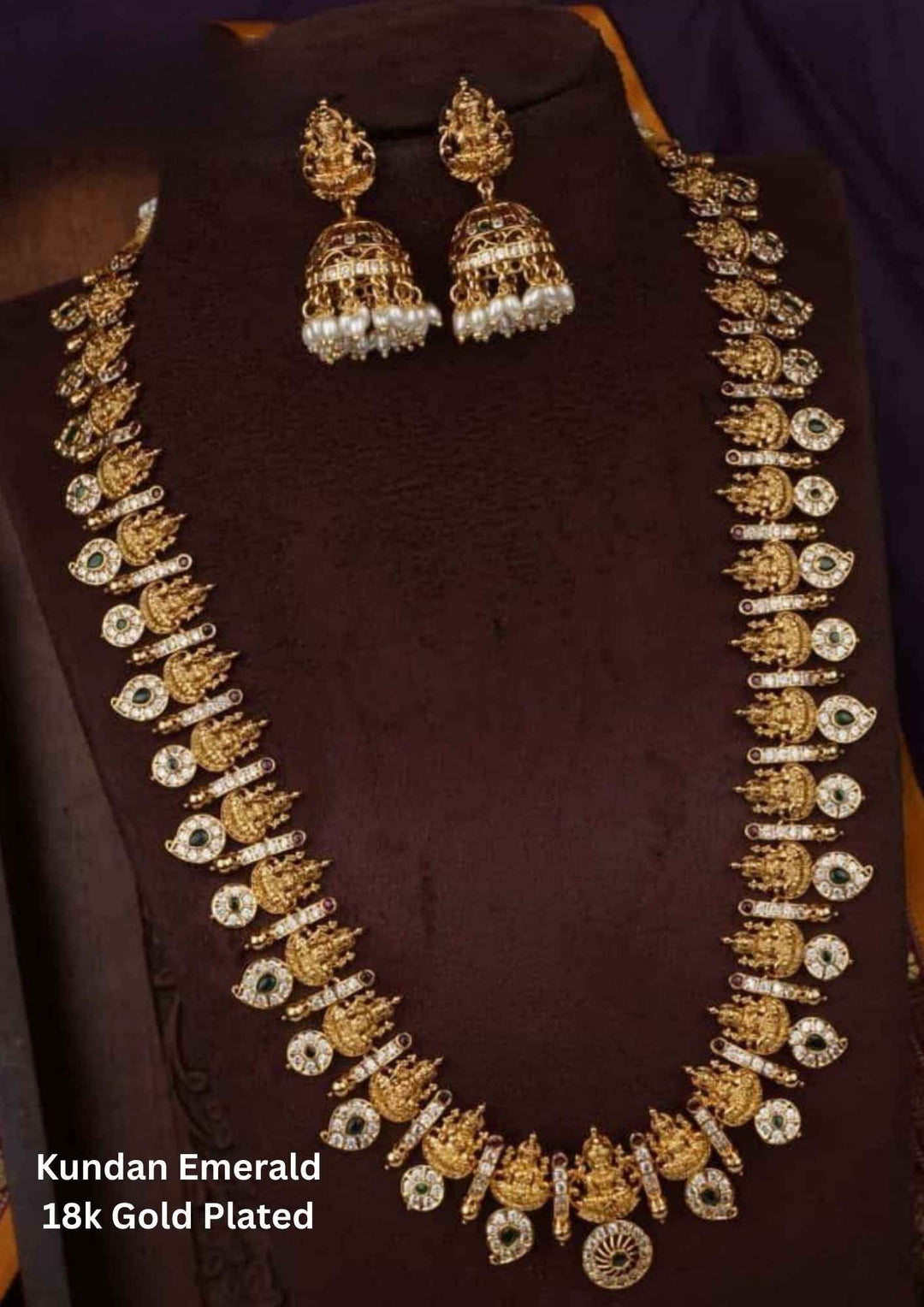Kundan Gold Plated Temple Lakshmi Matt Necklace with Earrings