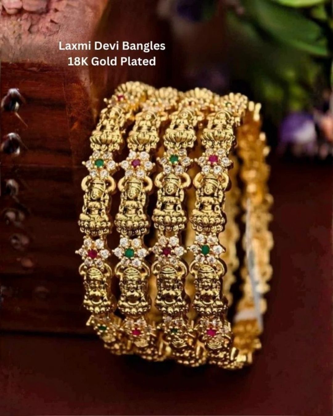 Kundan Gold Plated Temple Laxmi Devi Bangles (set of 4 ) 