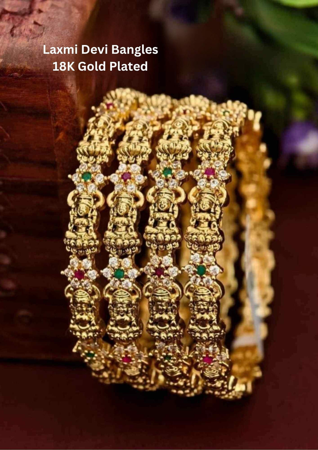 Kundan Gold Plated Temple Laxmi Devi Bangles (set of 4 ) 