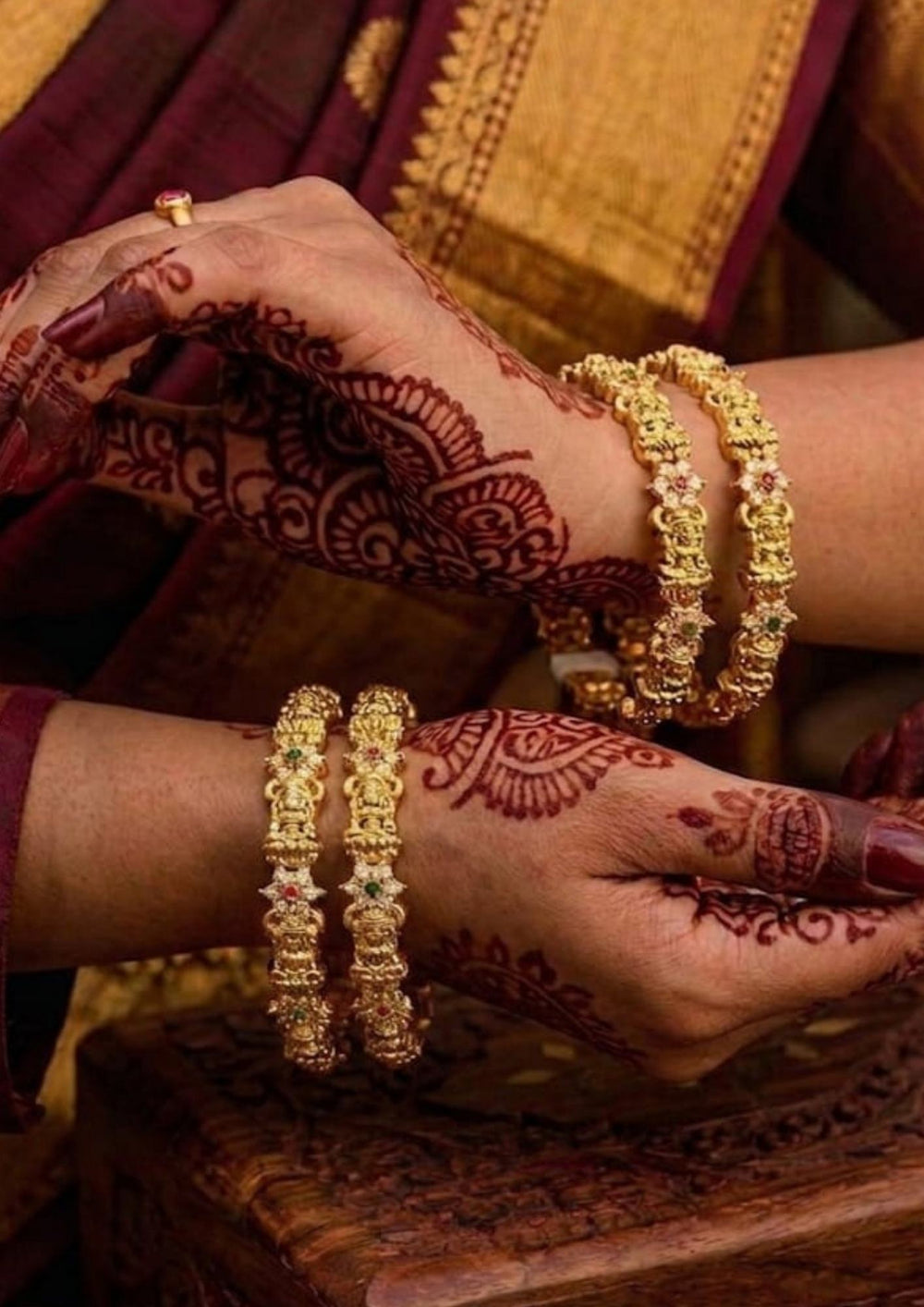 Kundan Gold Plated Temple Laxmi Devi Bangles (set of 4 )