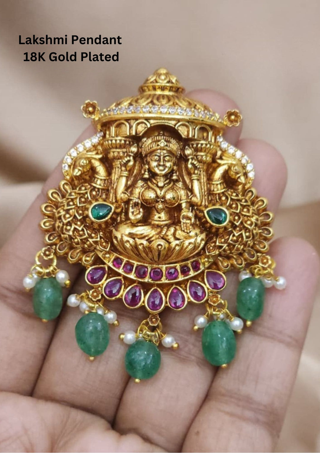 Kundan Gold Plated Temple Laxmi Devi Pendant 