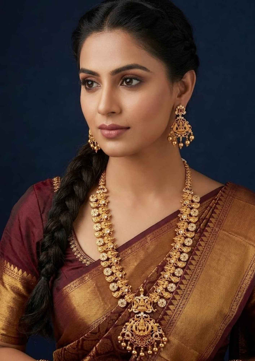 Kundan Gold Plated Temple Matt Necklace with Earrings 