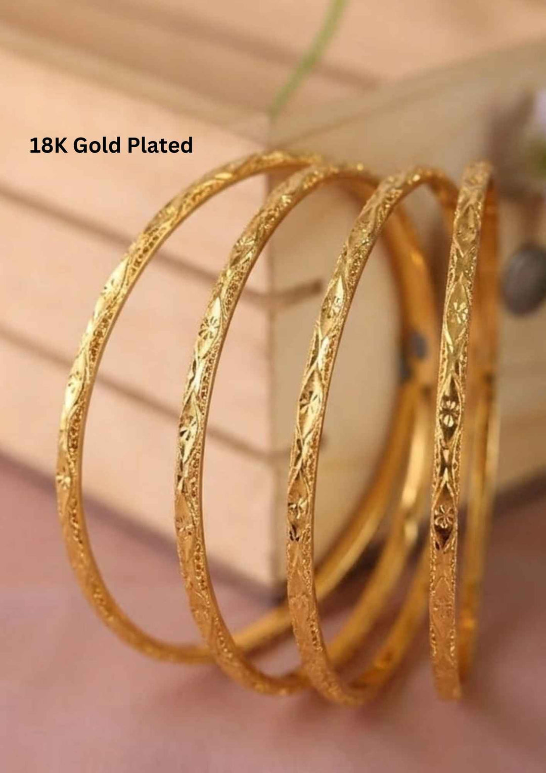 Kundan Gold Plated Traditional Engraved Bangles Set of 4 