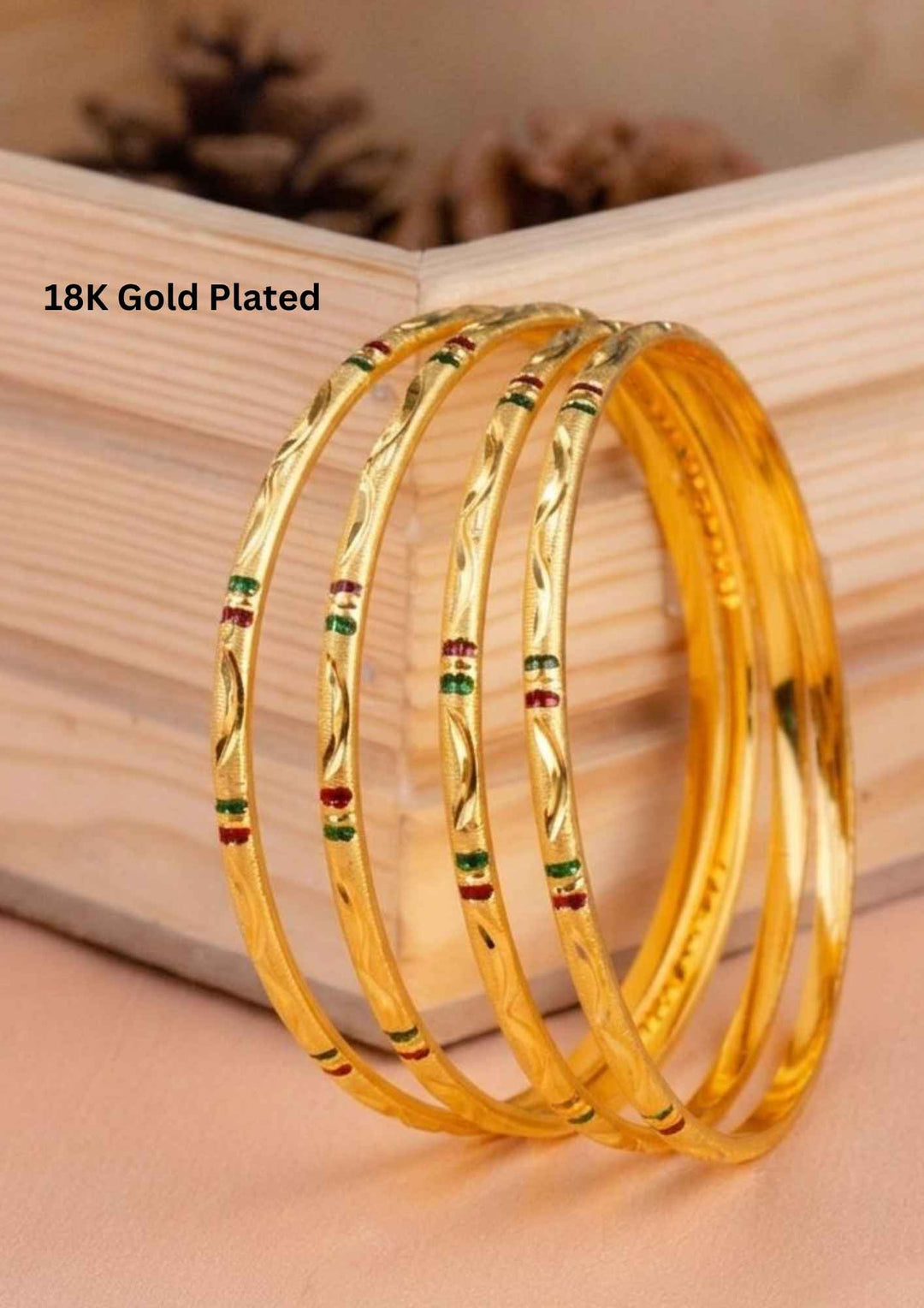 Kundan Gold Plated Traditional Meenakari Bangles Set of 4 Ideal For Dailywear