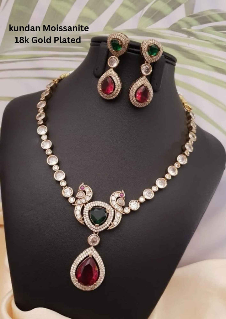 Kundan Gold plated  Moissanite necklace with Earrings