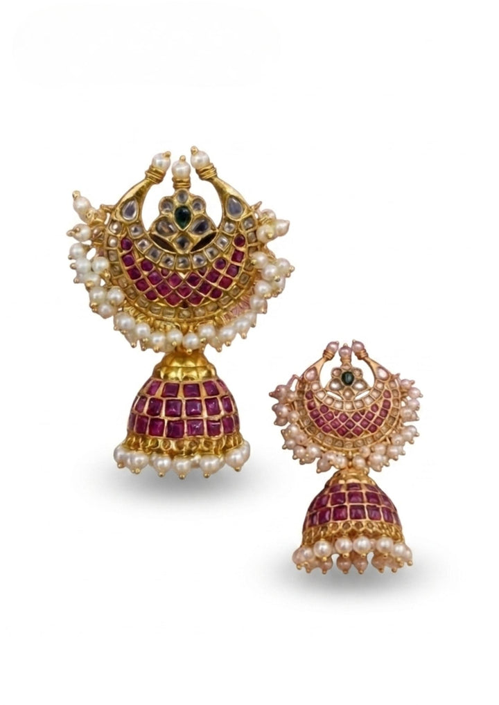 white picture of jadau kundan Gold plated Earrings