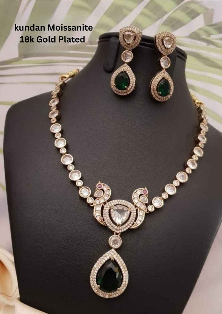 Kundan Gold plated  Moissanite necklace with Earrings