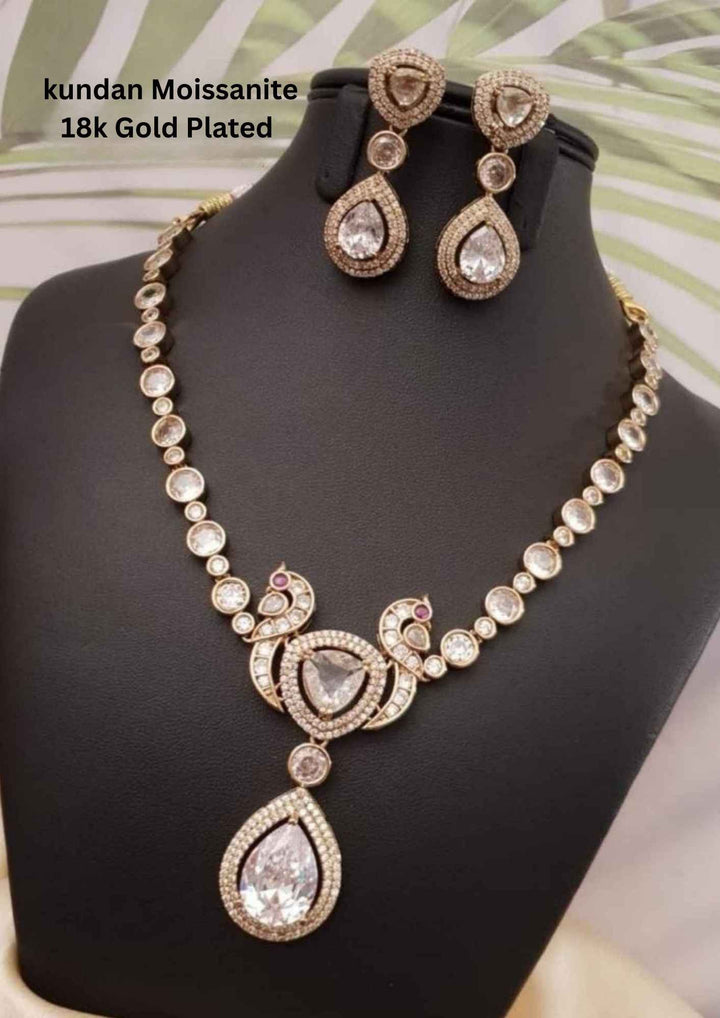 Kundan Gold plated  Moissanite necklace with Earrings