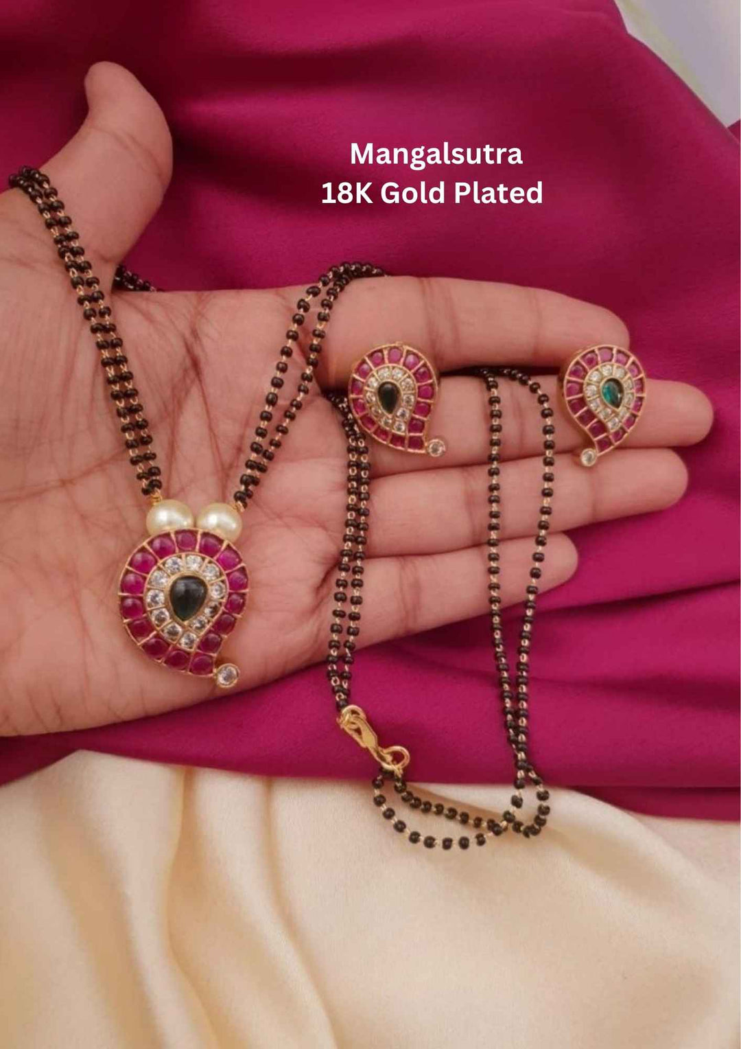 Kundan Kemp Gold Plated Mangalsutra With Earrings