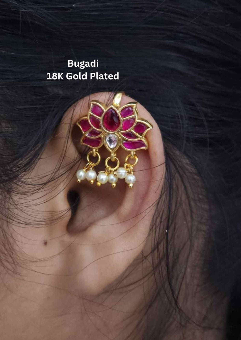  Kundan Kempu Gold Plated Lotus Model Bugadi