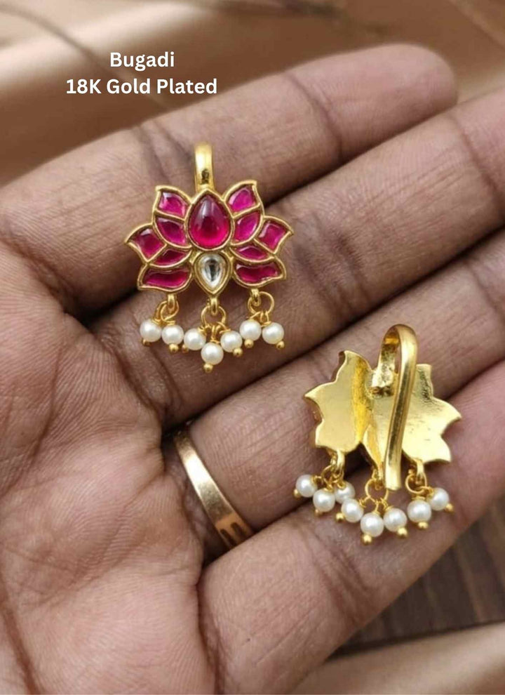  Kundan Kempu Gold Plated Lotus Model Bugadi