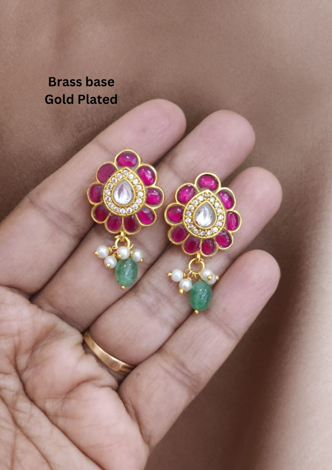 Kundan Pearl Drop Gold Plated Flower Earrings