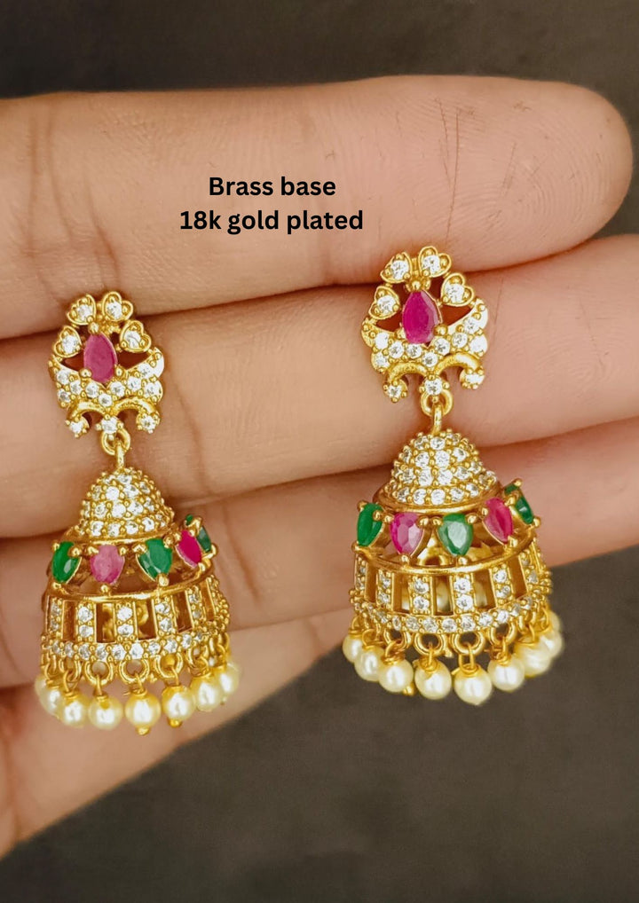 Kundan Pearl Dropes Jhumkas