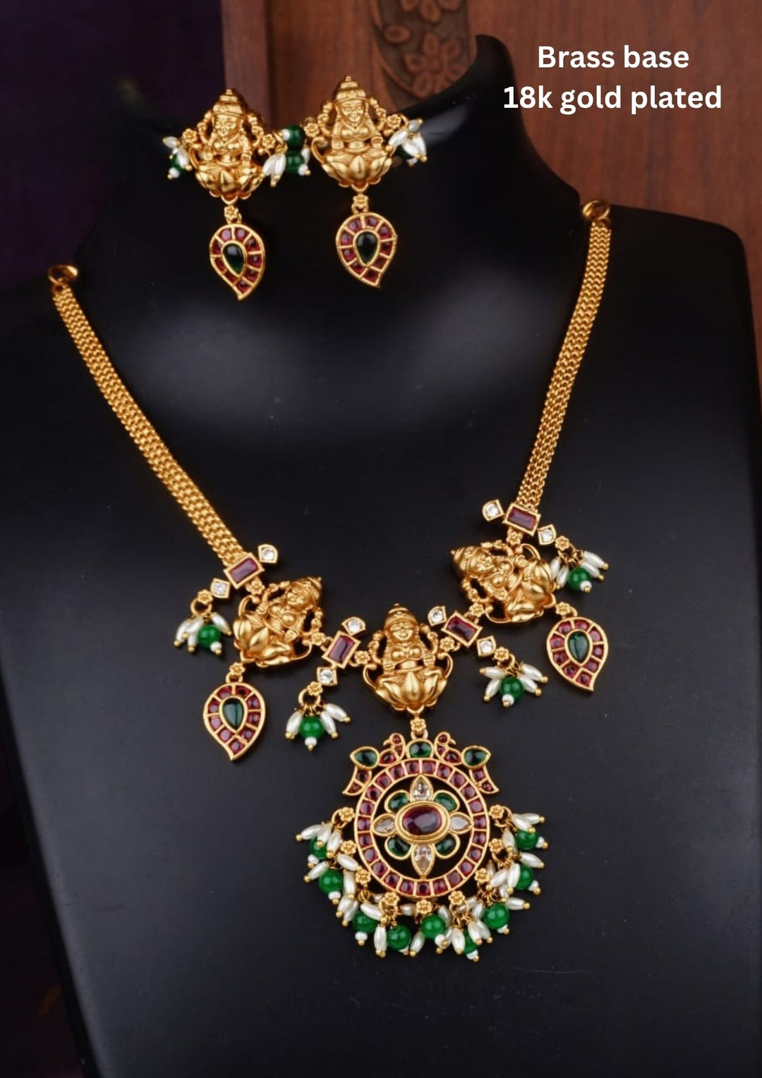 Kundan Temple Lakshmi Necklace with Earrings