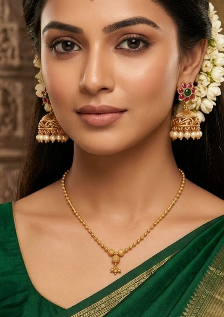 Gold plated chain and jhumka combo