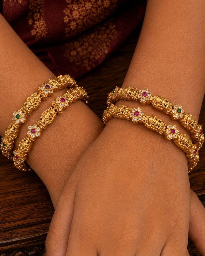Kundan Gold Plated Temple Laxmi Devi Bangles (set of 4 ) 