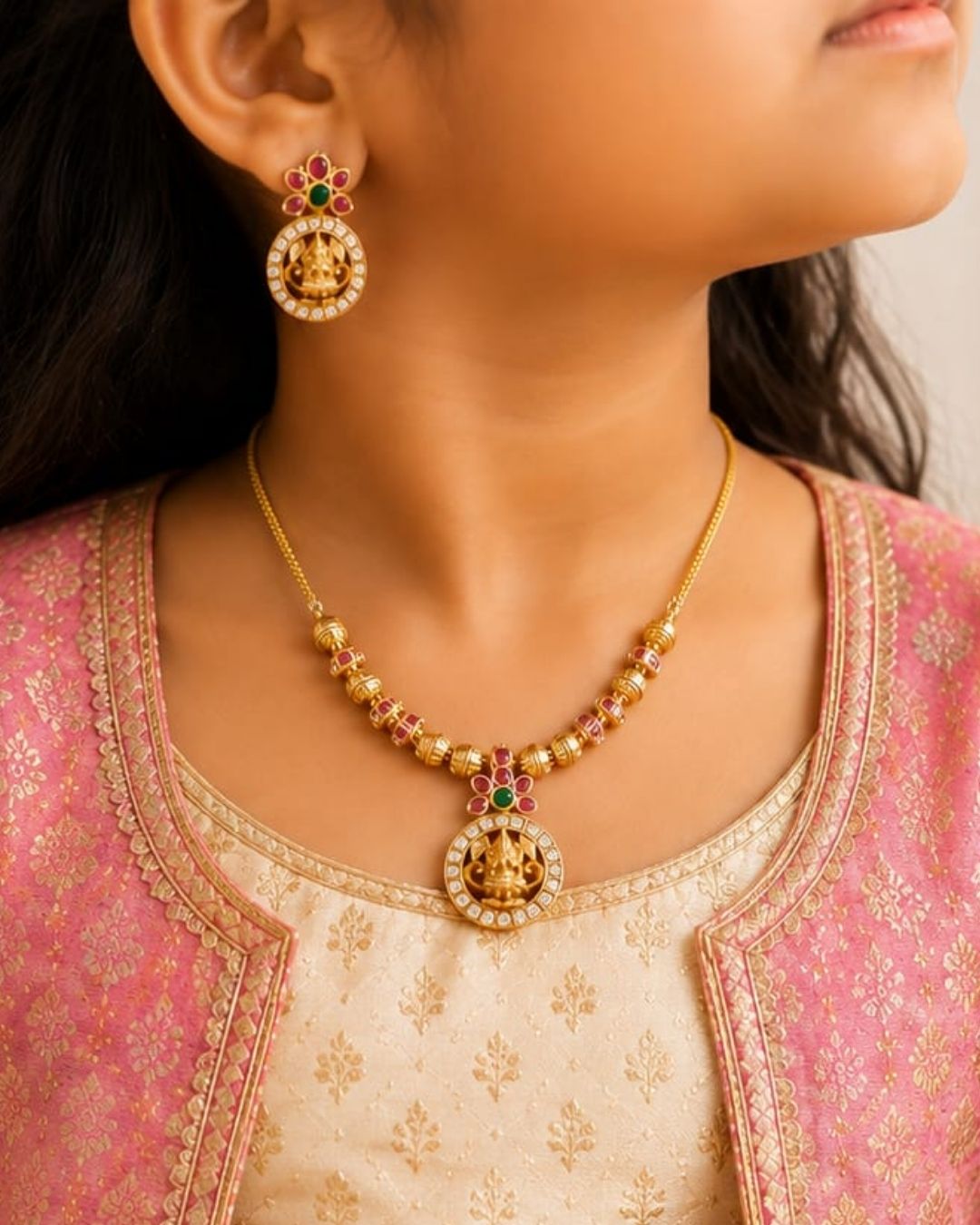 Kundan gold Plated Laxmi devi mini necklace set