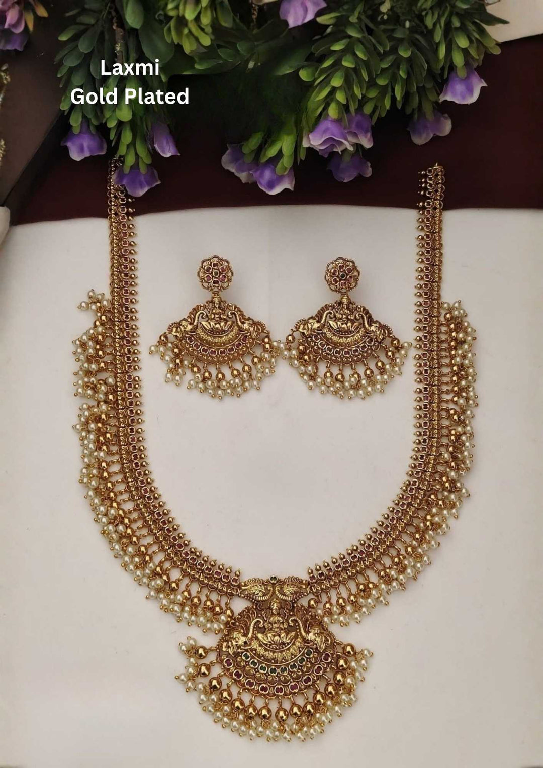 Laxmi Devi Beads Necklace Set Gold Plated