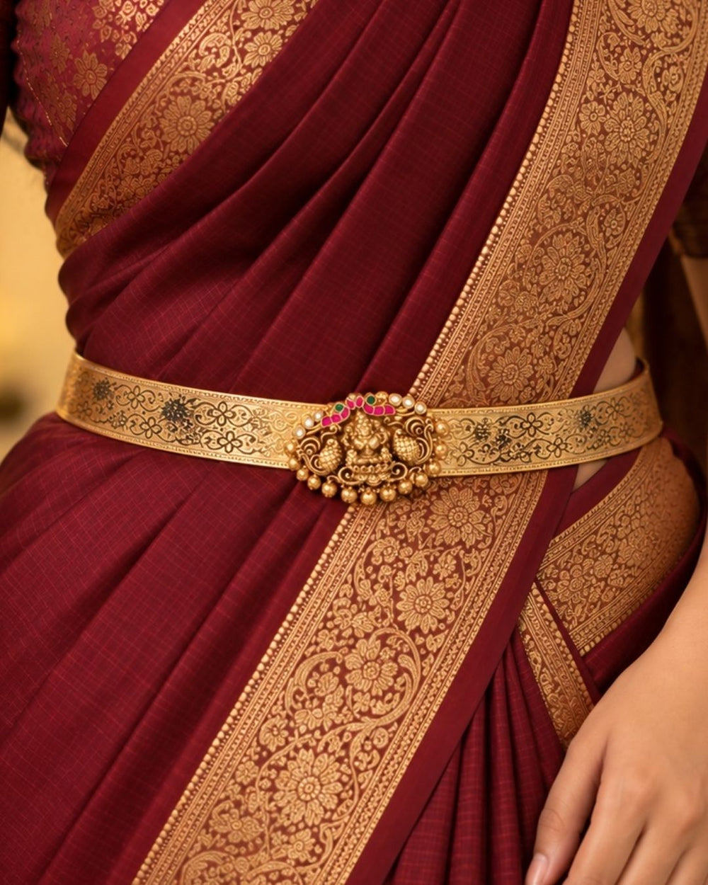 Jadau Kundan Gold Plated Temple Lakshmi Devi Hipbelt (Vaddanam)