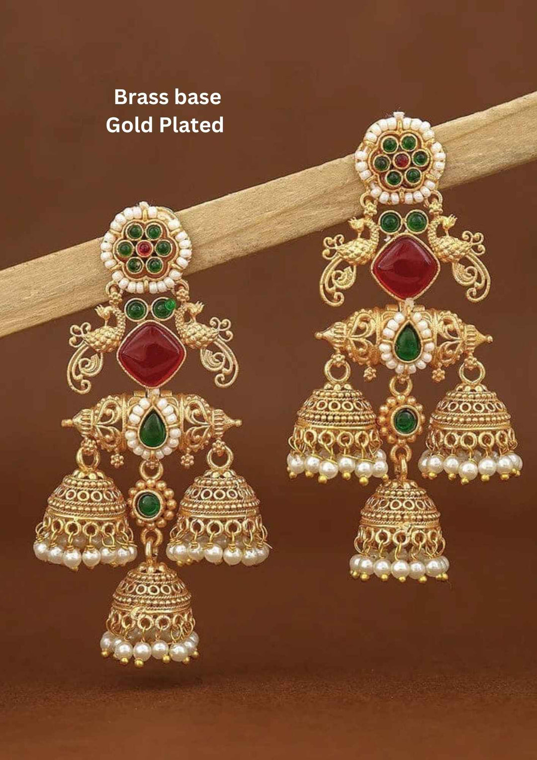  Maharani Triple Layer Gold Plated Jhumkas