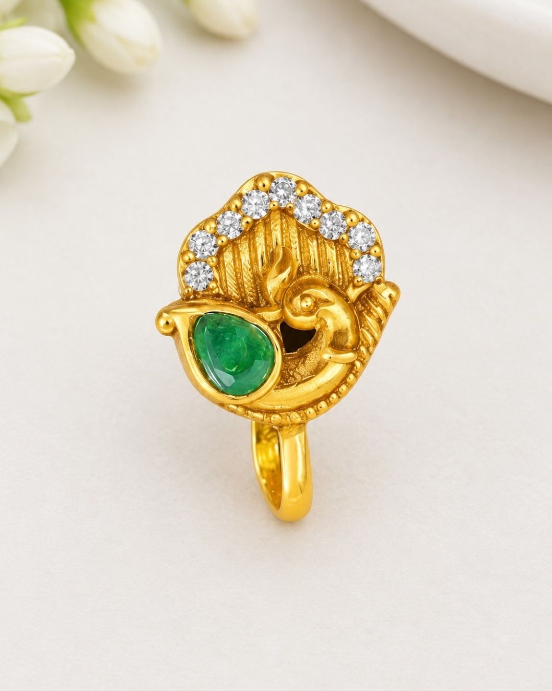 Kundan Gold Plated Emerald Nose Pin/ Nath (No Piercing Needed)