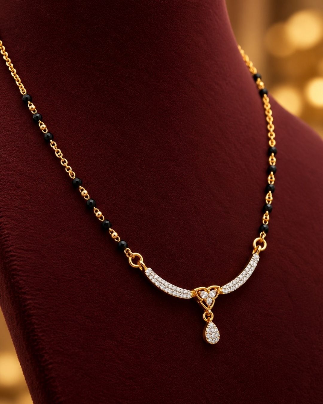 Zircon Diamond Gold Plated Sparkling Tear Drop Mangalsutra