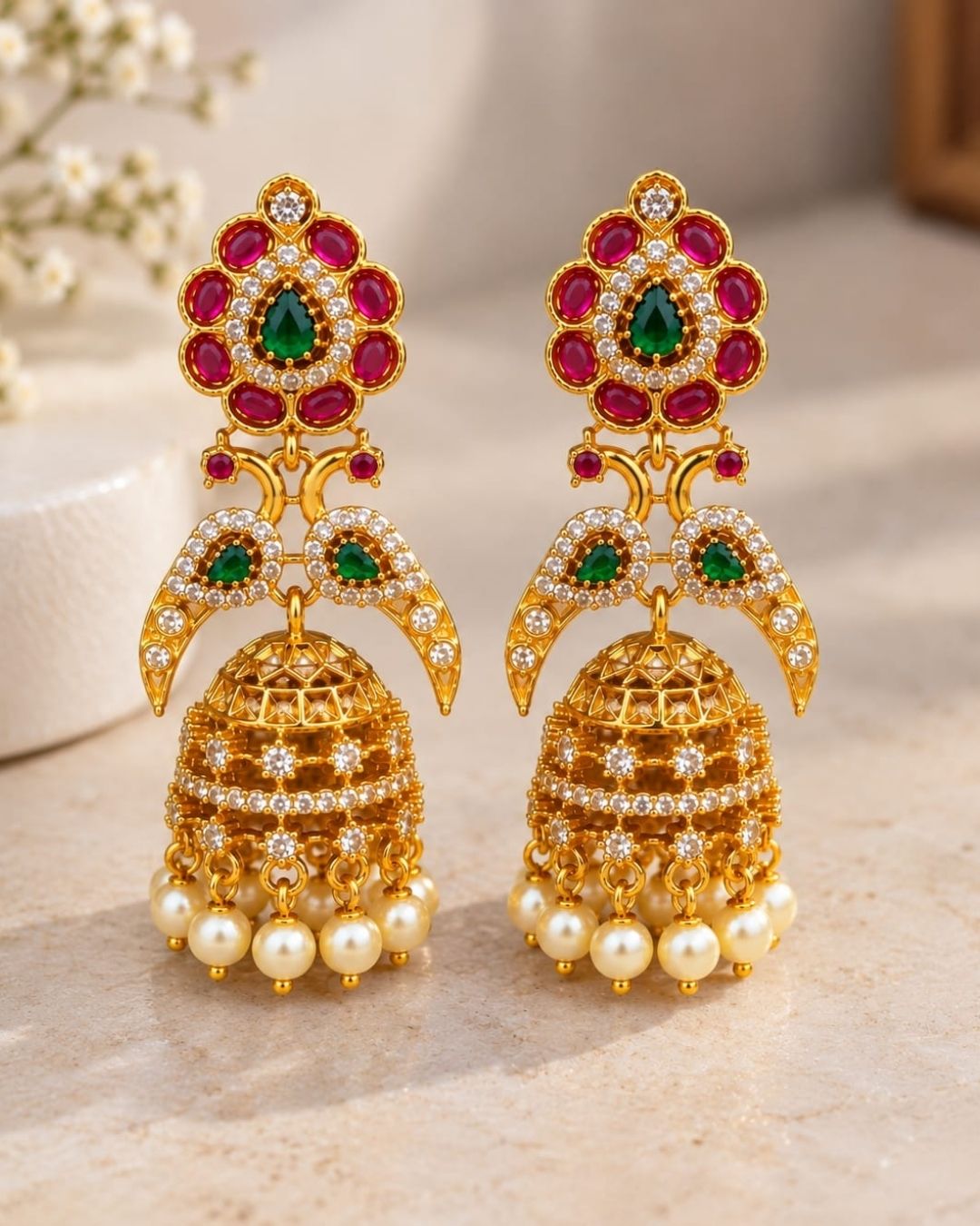 Jadau Kundan Gold Plated Jhumka Earrings
