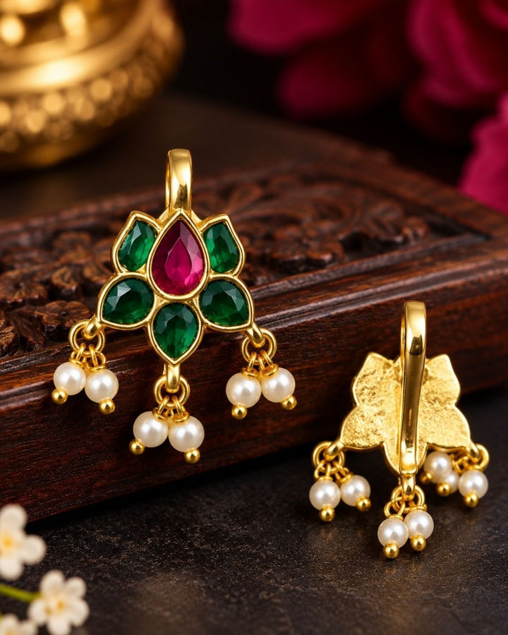 Kundan Gold Plated Kemp Pearl Accents Bugadi Earrings