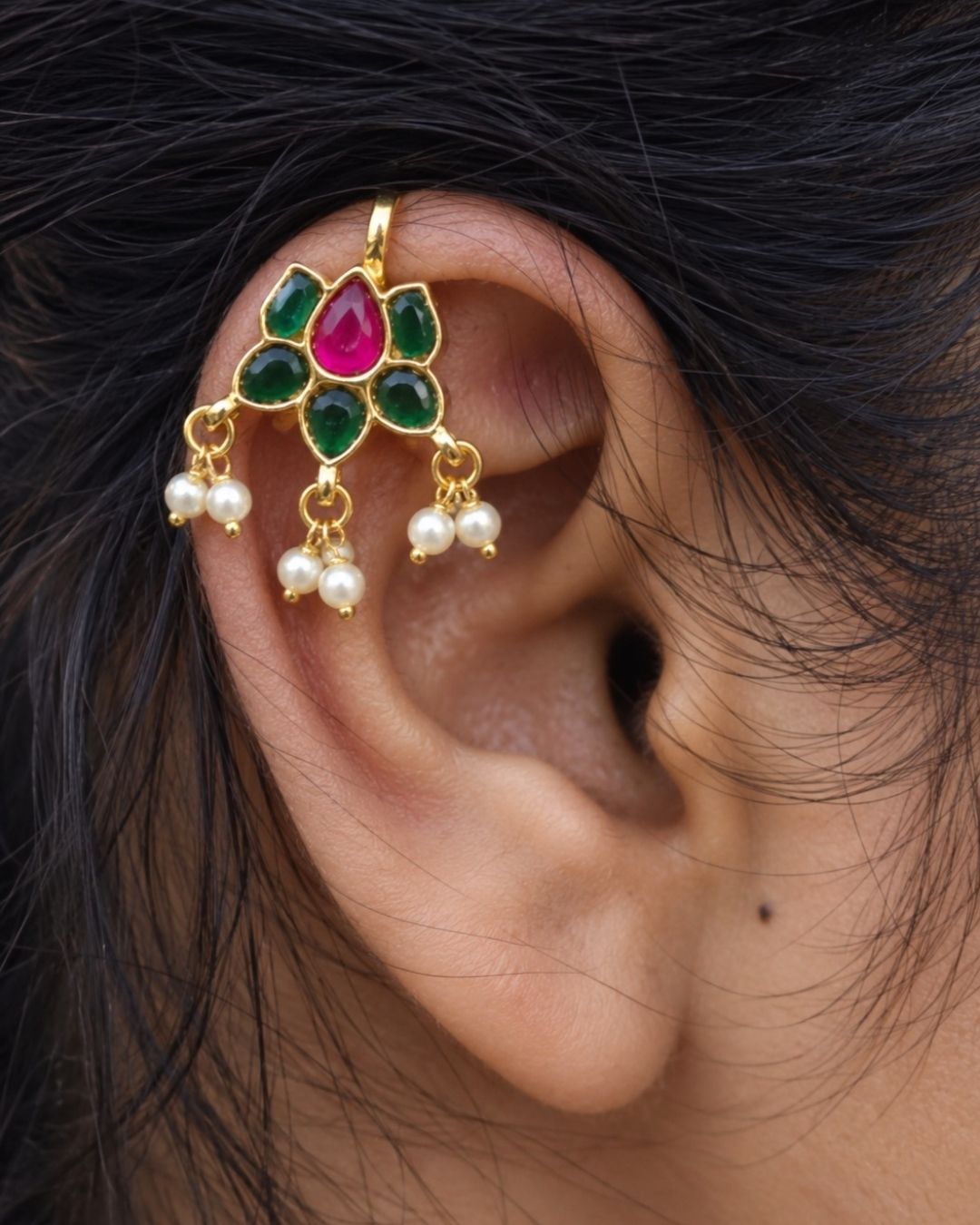 Kundan Gold Plated Kemp Pearl Accents Bugadi Earrings