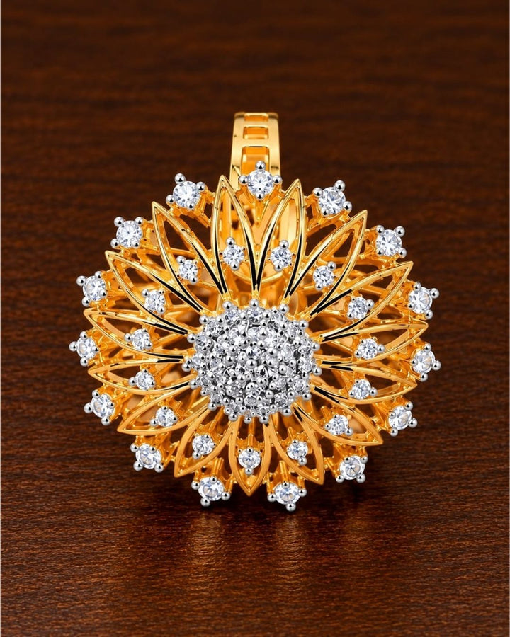 Zircon Diamond Gold Plated Floral Adjustable Fingerring