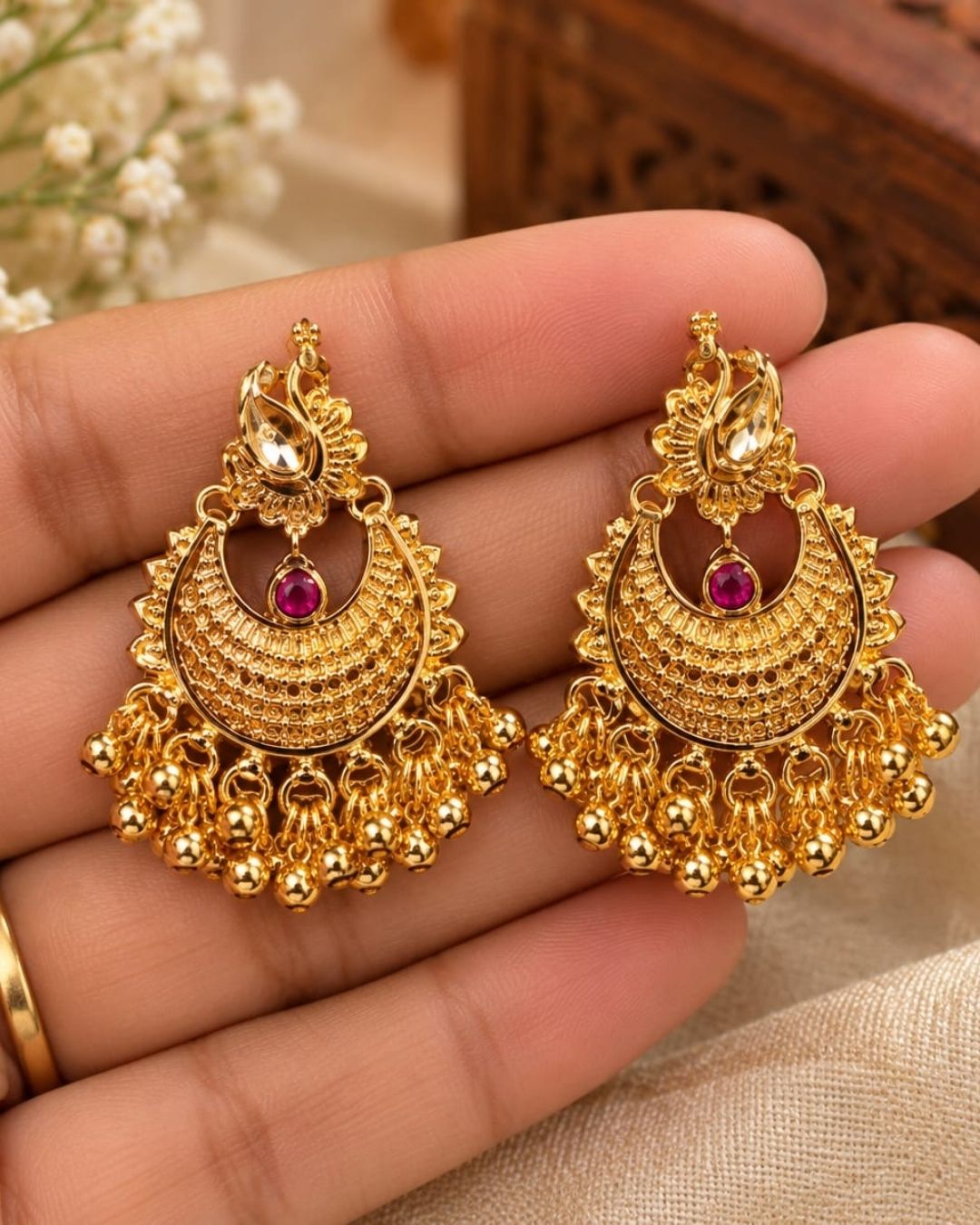 Gold Plated Peacock Chandbali Earrings