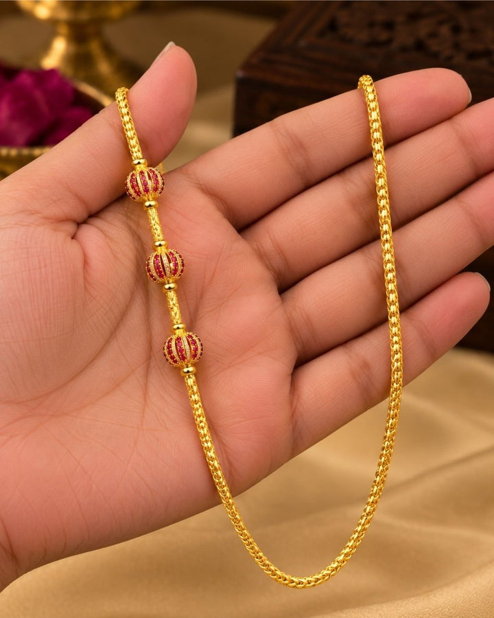 18K Gold Plated Ruby Designer Bead Thaali Chain