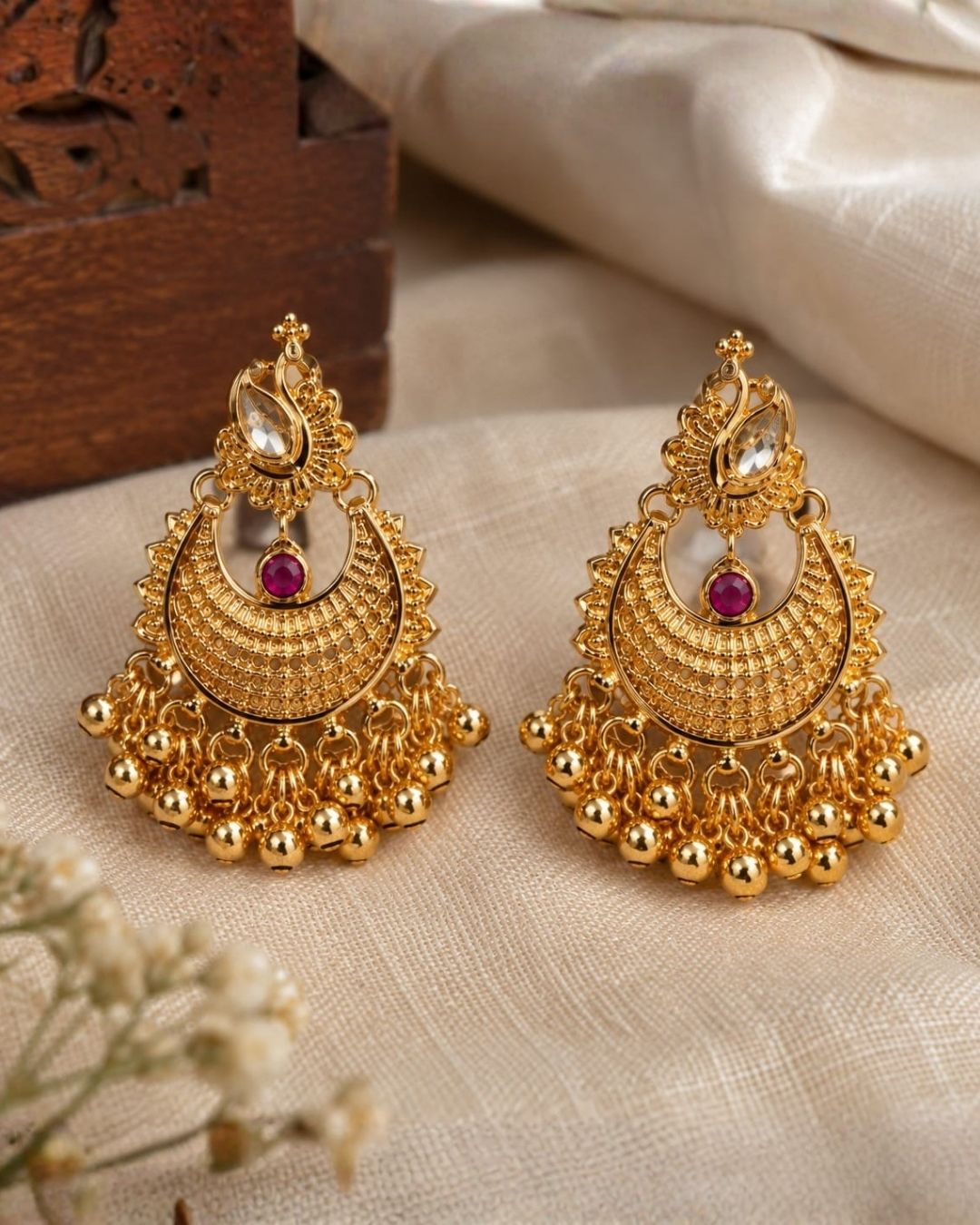 Gold Plated Peacock Chandbali Earrings