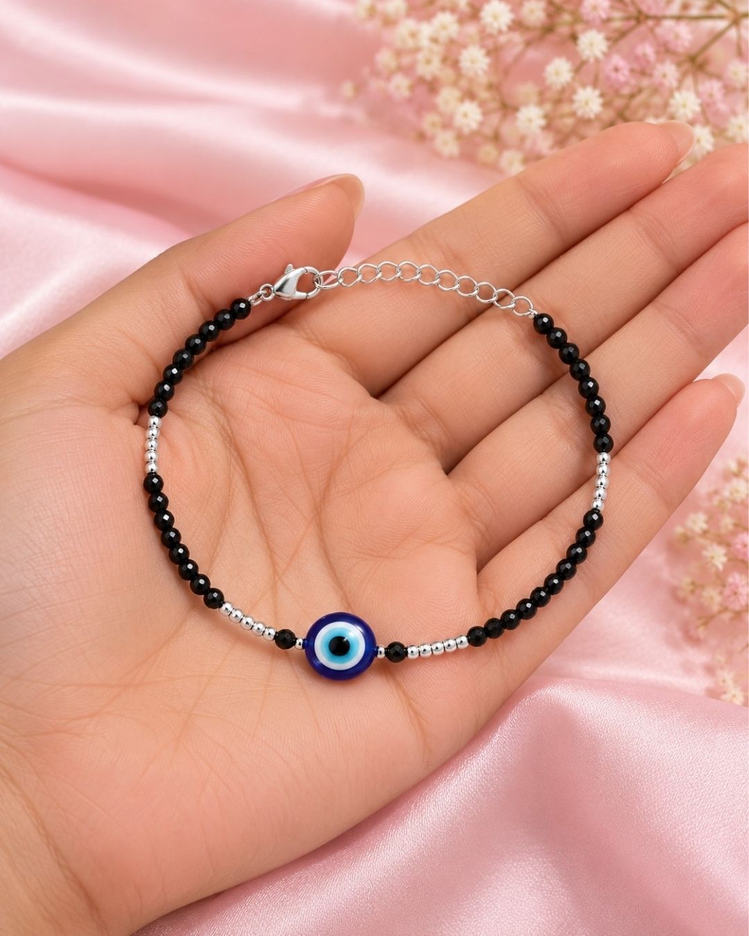 Black Beads with Evil Eye Payals Set of 2