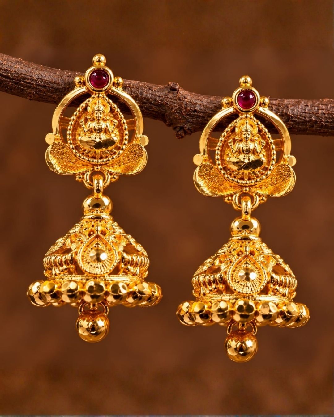 Gold Plated Lakshmi Jhumka Earrings