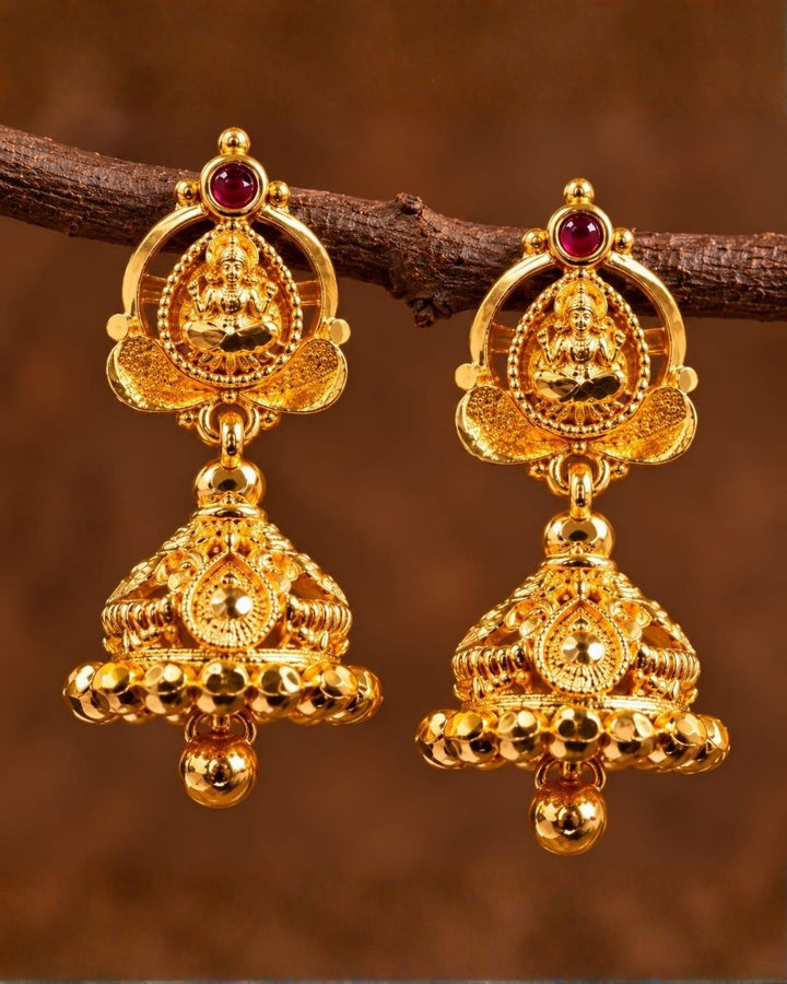 Gold Plated Lakshmi Jhumka Earrings