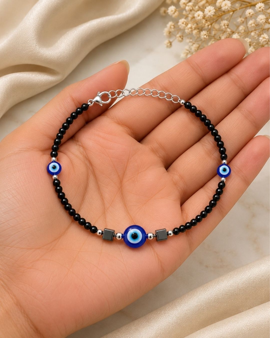 Stylish Black Beaded Protection Payals Set of 2