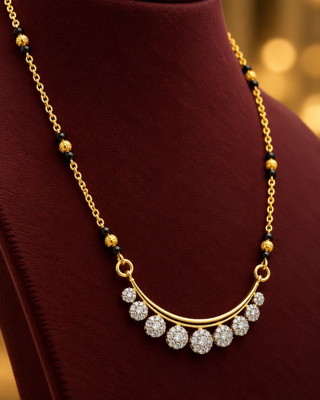 Zircon Diamond Gold Plated Crescent Shape Mangalsutra