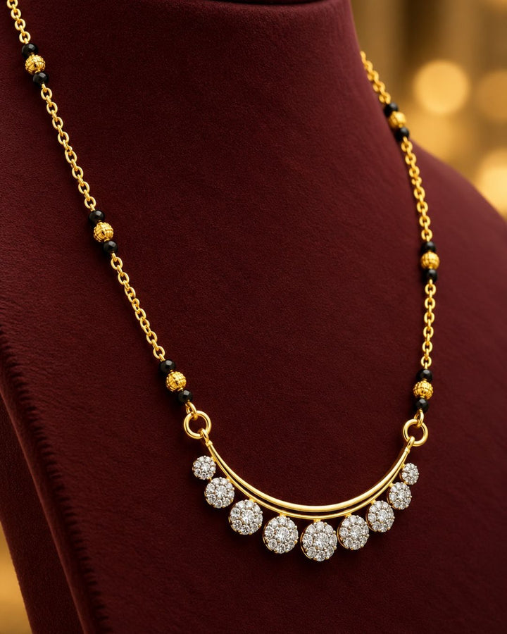 Zircon Diamond Gold Plated Crescent Shape Mangalsutra