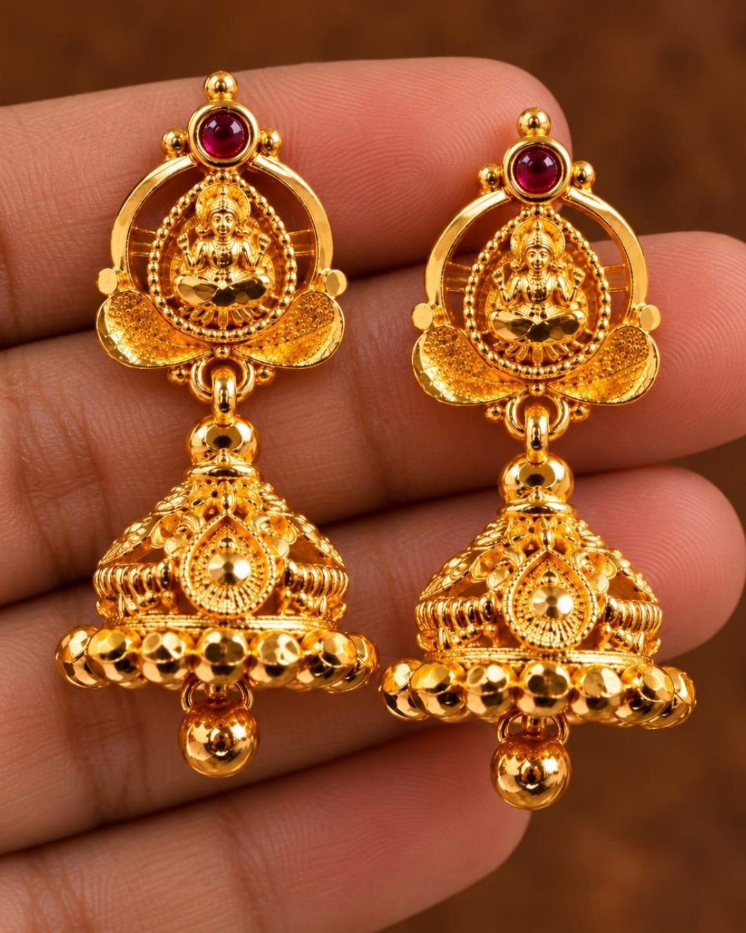 Gold Plated Lakshmi Jhumka Earrings