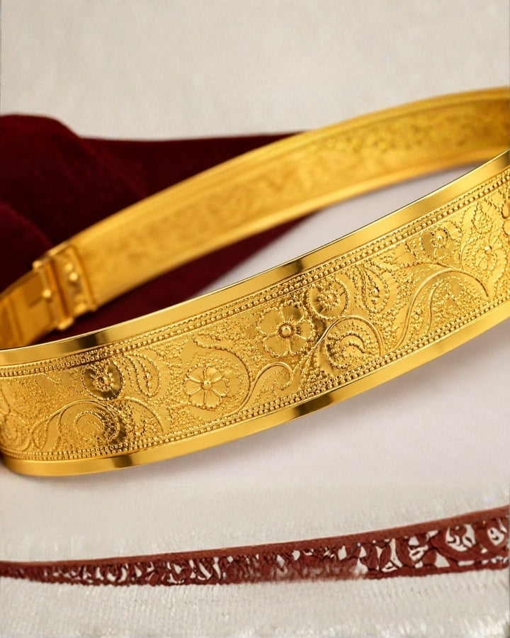 Gold Plated Engraving Floral Ruby Green Stone Kids Hipbelt