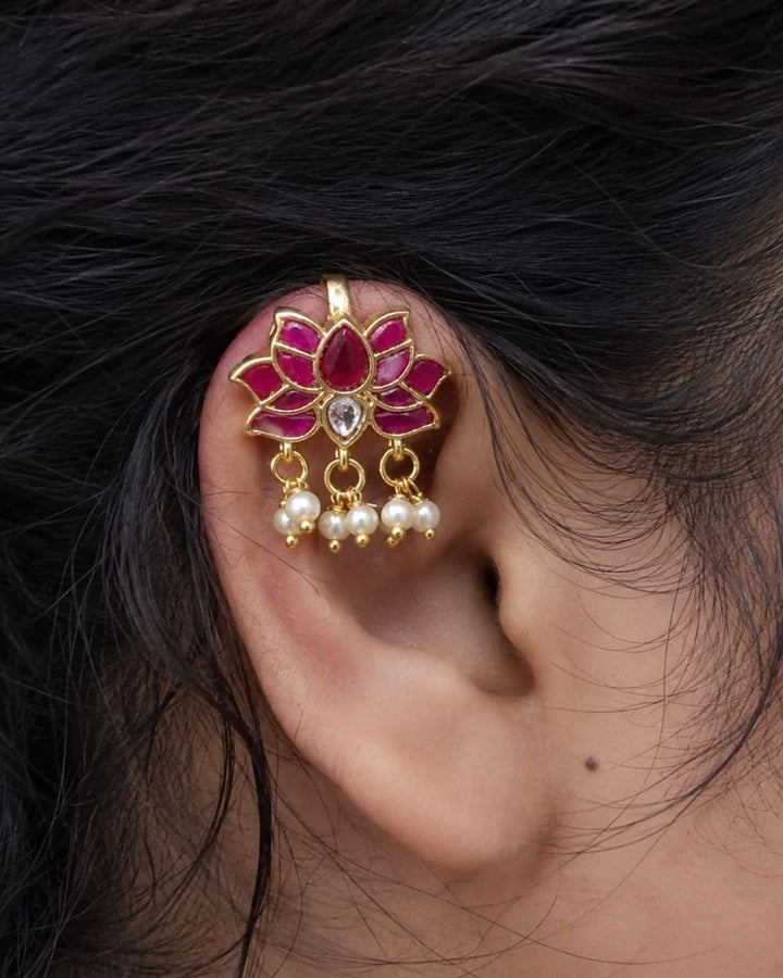 Kundan Kempu Gold Plated Lotus Model Bugadi r10490